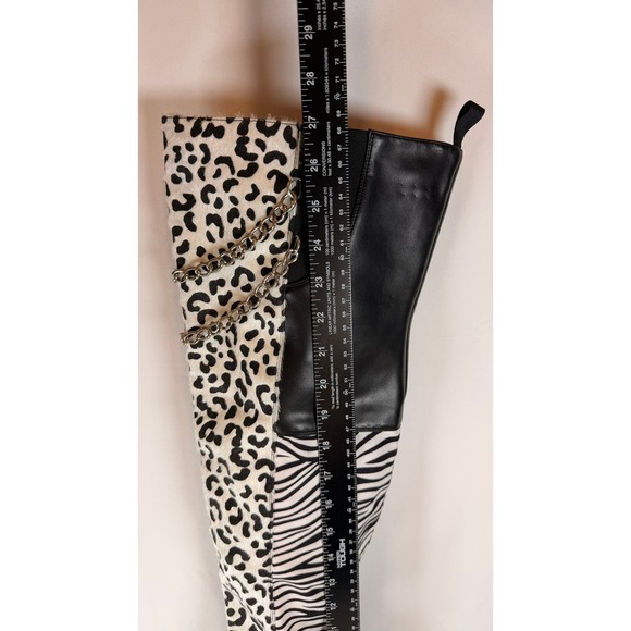 LAMODA  Patchwork Over the Knee Boots Chunky Platform Chain Detail Size 6 - Picture 14 of 16